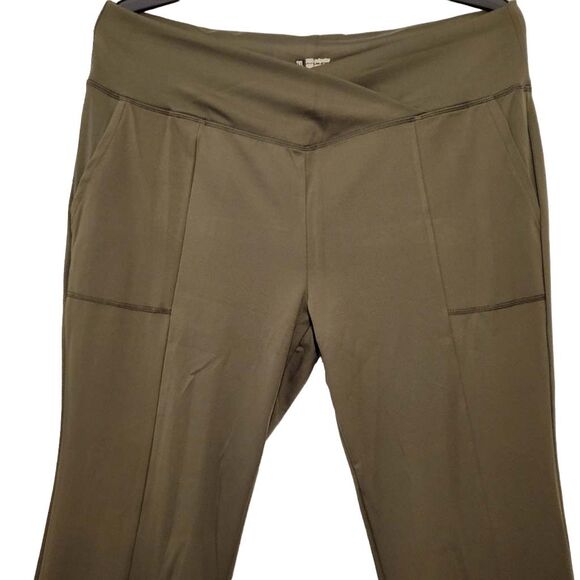 Women Flare Yoga Pant Crossover Waist/Pockets/Split Leg Size 2XL Green - Picture 8 of 8